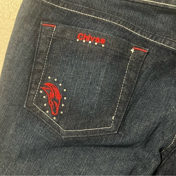 Rare Chivas Sz 11 Blue Flare Wide Leg Jeans Denim Embroidery Game Statement NWT - Picture 7 of 16